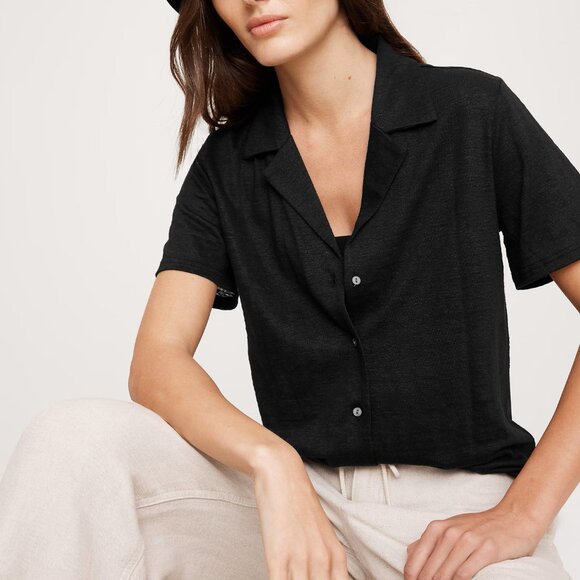 NWT Banana Republic White 100% European Linen Knit Relaxed Resort Shirt S - Picture 4 of 6